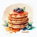 Drawing of a stack of pancakes on a saucer with honey Generative AI