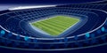 Drawing of a stadium full of people at night in blue tones with wide angle view in large format Royalty Free Stock Photo
