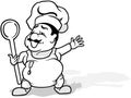 Drawing of a Standing Cook with a Large Wooden Spoon Royalty Free Stock Photo