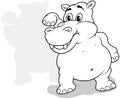 Drawing of a Standing Hippo on hind Legs waving Paw Royalty Free Stock Photo