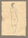 Drawing standing model in oldfashioned style Royalty Free Stock Photo