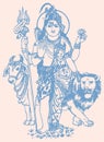 Drawing of Standing Pose of Lord Shiva and Parvati Concept of Shiva Shakti or Ardhanarishvara