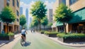 Drawing of street with sustainable urban design featuring eco-friendly elements Royalty Free Stock Photo