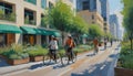 Drawing of street with sustainable urban design featuring eco-friendly elements Royalty Free Stock Photo