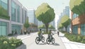 Drawing of street with sustainable urban design featuring eco-friendly elements Royalty Free Stock Photo