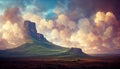 Drawing style Mount Roraima on the background of beautiful clouds. AI-generated