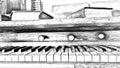 Drawing style that represents a detail of an ancient pedal organ