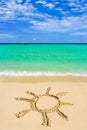 Drawing sun on beach Royalty Free Stock Photo