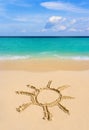 Drawing sun on beach Royalty Free Stock Photo