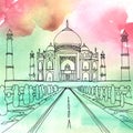 Drawing of the Taj Mahal. Agra, India
