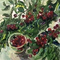 Drawing of tasty fruits red cherries