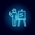 drawing teacher icon in blue neon style. education symbol sign pictogram