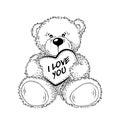 Drawing Teddy Bear with heart Royalty Free Stock Photo