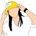 A drawing of teen girl with yellow caps