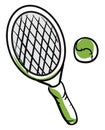 Drawing of the tennis ball and racket, vector or color illustration Royalty Free Stock Photo