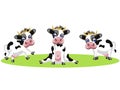 Drawing of three different cows, funny, baby spotted animals. In minimalist style. Cartoon flat raster