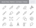 Drawing tool line icons. Vector illustration include icon - pencil, paintbrush, divider, magic wand, wax crayon, marker Royalty Free Stock Photo