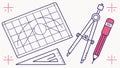 Drawing tools compass, ruler, pencil, technical drawing vector design Generative AI