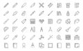 Drawing tools line icon set. Pencil, ruler, eraser, liner marker, highlighter, sketchbook, notebook, paintbrush minimal Royalty Free Stock Photo