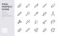 Drawing tools line icons set. Pen, pencil, paintbrush, dropper, stamp, smudge, paint bucket minimal vector illustrations Royalty Free Stock Photo