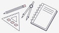 Drawing Tools Outline: Pencil, Set Squares, Spiral Notebook, vector design Generative AI Royalty Free Stock Photo