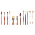 Drawing tools  set paint brushes in row on white isolated background. Artist painting materials. Vector Royalty Free Stock Photo