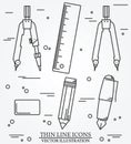 Drawing tools thin line icon set for web and mobile.