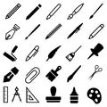 Drawing tools vector icons set. pen or pencil illustration sign collection. Pixel perfect symbol.