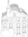 A drawing of a townhouse in Gaudi style