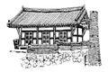 Drawing of a traditional Korean house on a white background Royalty Free Stock Photo