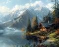 Drawing of a tranquil mountain retreat