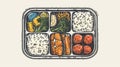 A drawing of a tray with different types of food on it, AI Royalty Free Stock Photo