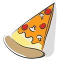 A triangular slice of pepperoni and mushroom pizza vector or color illustration