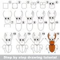 Drawing tutorial. Brown Bug with corns. Royalty Free Stock Photo
