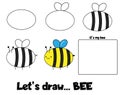 Drawing tutorial for children. Printable creative activity for kids. How to draw step by step a bee