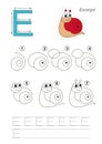 Drawing tutorial. Game for letter E. Red escargot. Royalty Free Stock Photo