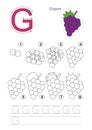 Drawing tutorial. Game for letter G. Grapes.