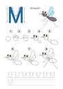 Drawing tutorial. Game for letter M. Cute Mosquito.