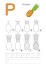 Drawing tutorial. Game for letter P. Ripe Pineapple.