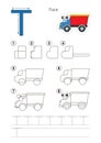 Drawing tutorial. Game for letter T. The track. Royalty Free Stock Photo