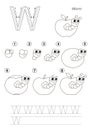 Drawing tutorial. Game for letter W. The apple worm. Royalty Free Stock Photo