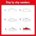 Drawing tutorial for kids. sneakers