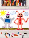 Drawing: Two different robots Royalty Free Stock Photo