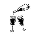 Drawing of two glasses of wine and a bottle. Royalty Free Stock Photo