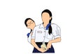 A drawing of two young lady in the student uniform, art work.