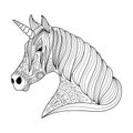 Drawing unicorn zentangle style for adult and children coloring book, tattoo, shirt design, logo, sign. stylized