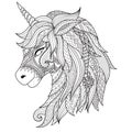 Drawing unicorn zentangle style for coloring book, tattoo, shirt design, logo, sign. stylized illustration of horse unicorn in tan Royalty Free Stock Photo