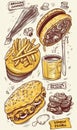 Drawing of various types of fast food. pencil drawing. AI generated Royalty Free Stock Photo