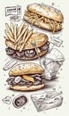 Drawing of various types of fast food. pencil drawing. AI generated Royalty Free Stock Photo