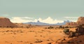 Drawing of a vast desert with blazing sun that conveys the feeling of loneliness and isolation. Royalty Free Stock Photo